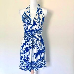 Alice & Olivia Tie Neck Silk Halter Dress